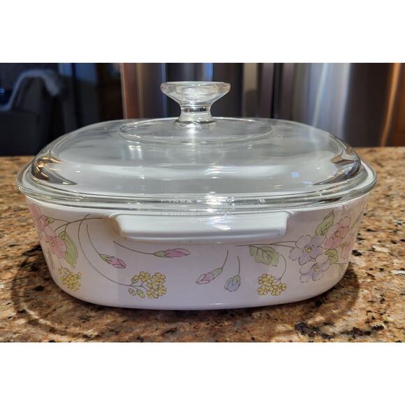 CORNING WARE Pastel Bouquet 2 Liter A-2-B Casserole Dish w/Pyrex Lid A-9-C - Picture 4 of 13